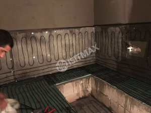 Hamam yerden ısıtma — mermer altına döşenmiş 240 W/m² ısıtma kablosu