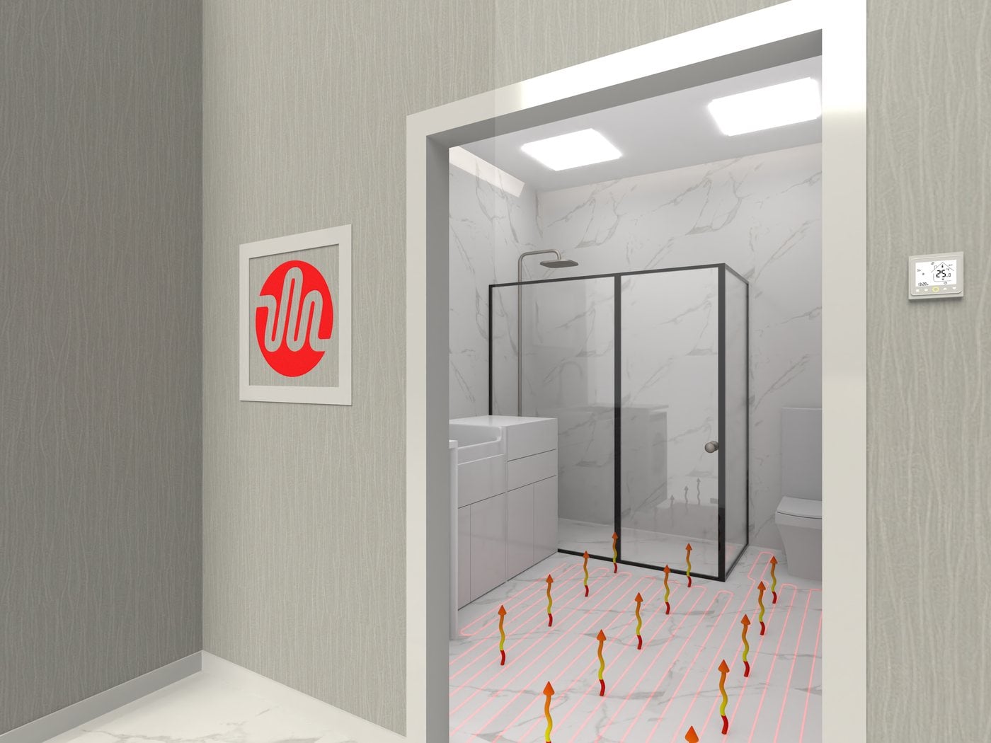 Banyo yerden ısıtma uygulaması — seramik altı