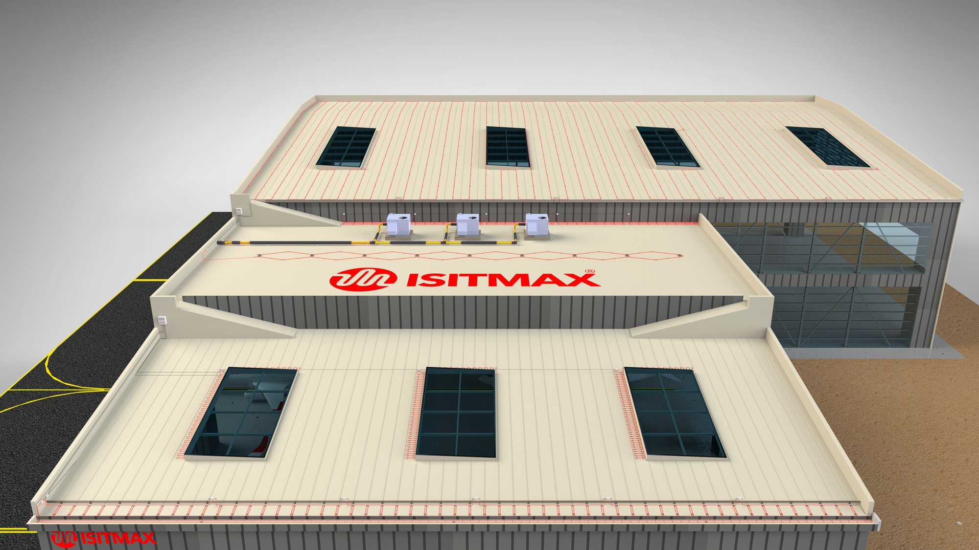 Endüstriyel hangar çatısında çatı ısıtma sistemi