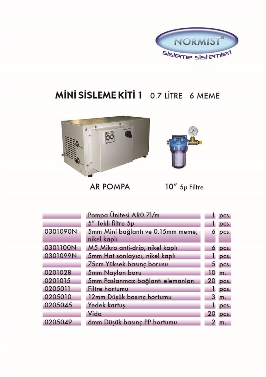 Yüksek Basınçlı Sisleme Mini Kiti (70 bar)